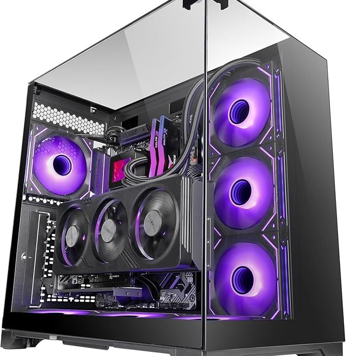 Mars Gaming MC-Vision, Boîtier Gaming ATX, Triple Verre Trempé Continu sans Cadre, Structure à Double Chambre, Compatible avec Cartes Mères à Connecteur Inversé, Support Refroidissement Liquide, Noir