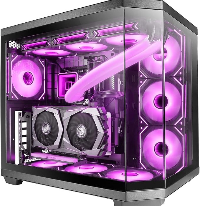 Mars Gaming MC-3TCORE, Boîtier Gaming Custom ATX, Triple Verre Trempé Amovible, Double Caméra, Semi-Tour Compatible avec Cartes-mères à Connecteurs Inversés, Support Refroidissement Liquide, Noir