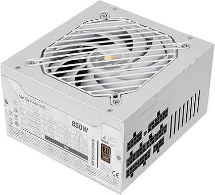 MARS GAMING MPB850SIM, Alimentation ATX 850W Full Modulaire, Garantie 7 Ans, 80Plus Bronze 230V EU, 90% Efficacité, Ventilateur SI Extreme Silence 140mm, Technologies AI2-RPM, DC-DC et SMD, Blanc