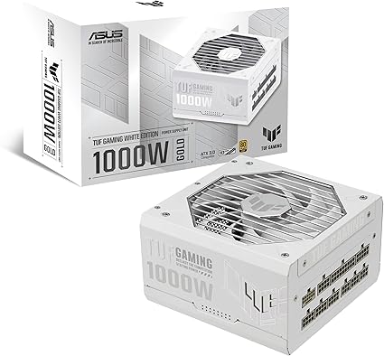ASUS TUF Gaming 1000W Gold White Edition – Bloc d'alimentation (1000 Watt, modulable, 80+ Gold, ATX 3.1, PCIE 5.1, Ventilateurs axiaux à Double roulement à Billes, Revêtement Protecteur PCB)