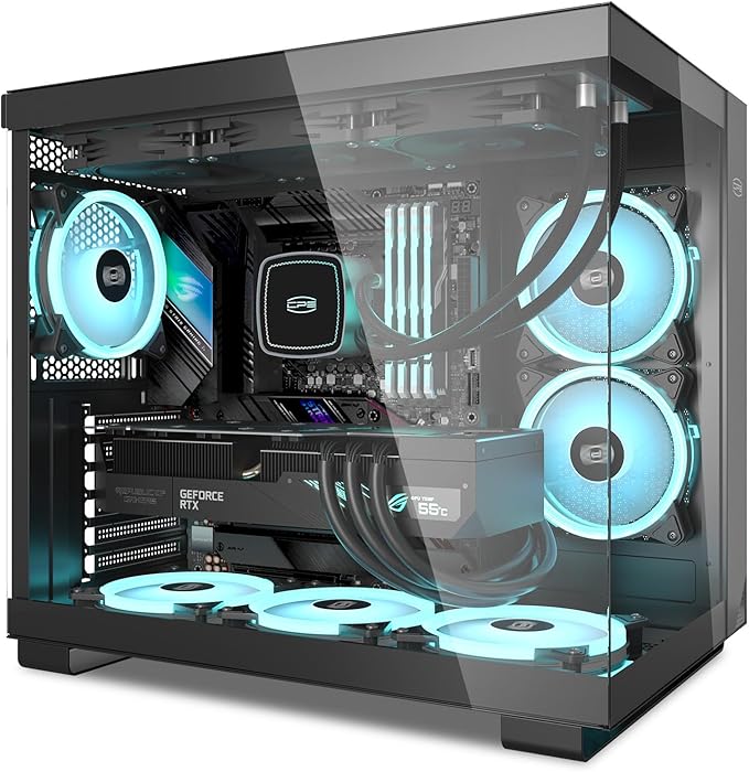 CPS T500 Boîtiers PC - PCCOOLER Flux d'air, Système Câbles Gestion Système, Intérieur Spacieux ARGB 6 x 120mm, I/O Port USB Type-C, Panneau à Libération Rapide, ATX Mid Tower PC Gaming Case (Nior)