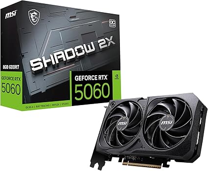 MSI NVIDIA GeForce RTX 5060 8G Shadow 2X OC Carte Graphique Gaming GDDR7 128 Bits, Fréquence Boost jusqu'à 2535 MHz, PCIe Gen 5, DLSS 4, DP 2.1 x 3, HDMI 2.1 x 1, SFF Ready
