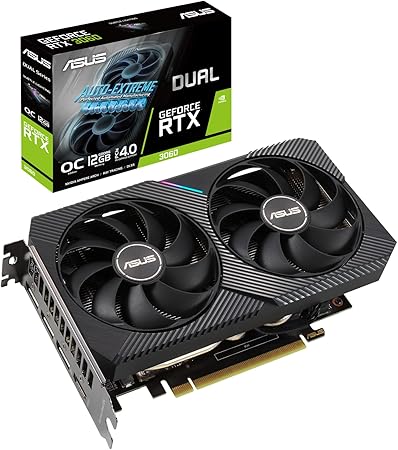 ASUS DUAL NVIDIA GeForce RTX 3060 V2 OC Edition 12GB GDDR6 – Carte Graphique Gaming (PCIe 4.0, 12GB, HDMI 2.1, DisplayPort 1.4a, 2-slot, ventilateurs axiaux, 0dB technologie)
