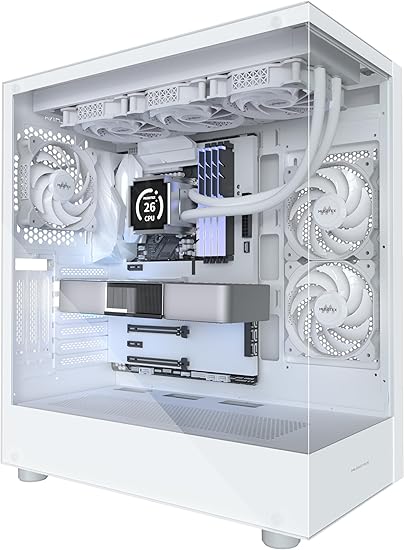 MUSETEX Boitier PC ATX 3 Non-LED Ventilateurs pré-installés, Boîtiers PC Gaming Type-C Mid Tour avec Double Verre trempé Pleine Vue, Boitier PC Gamer,Blanc(K2)
