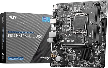 MSI Pro H610M-E DDR4 Carte mère, Micro-ATX - pour processeur Intel de 14e, 13e et 12e gén., LGA 1700 - DDR4 Memory Boost 3200MHz/MAX, PCIe 4.0 x16, M.2 Gen3