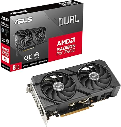 ASUS Dual Radeon RX 7600 Evo OC Edition Carte Graphique GDDR6 8 Go (AMD Radeon RX7600, PCIe 4.0, 1 x HDMI 2.1, 3 x DisplayPort 1.4a, DUAL-RX7600-O8G-EVO)