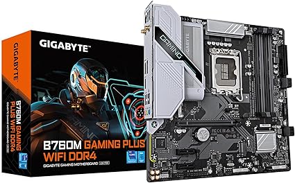 GIGABYTE Carte mère B760M Gaming Plus WiFi DDR4 - Prend en Charge Les processeurs Intel Core de 14e génération, VRM 4+1+1 Phases, jusqu'à 5333 MHz DDR4 (OC), 2 x PCIe 4.0 M.2, Wi-FI 6, 1 GbE LAN, USB