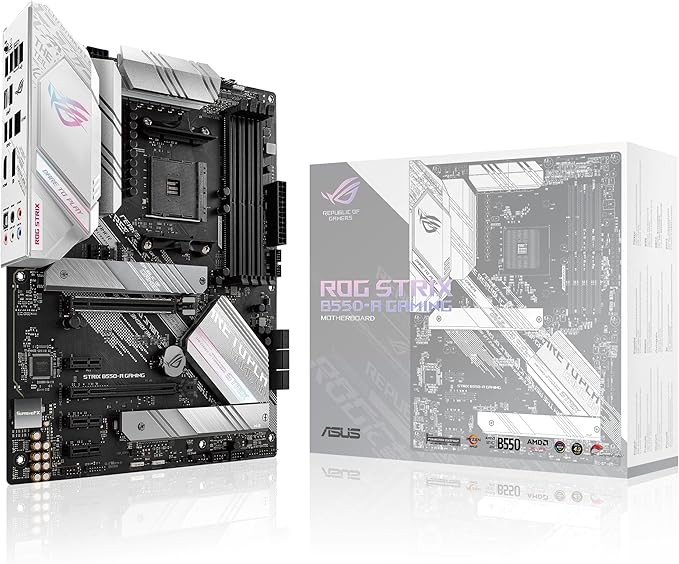 ROG Strix B550-A Gaming Carte mère AMD Ryzen AM4 ATX (PCIe 4.0, 14 phases d'alimentation, Intel 2.5 Gb Ethernet, 2xM.2, ASUS OptiMem II, AI Noise-Canceling Microphone, USB 3.2 Gen 2, Aura Sync)
