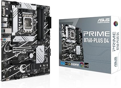 ASUS PRIME B760-PLUS D4 – Carte mère Intel B760 LGA 1700 ATX (DDR4, PCIe 5.0, 3 x PCIe 4.0 M.2, DisplayPort, VGA, HDMI, SATA 6 Gb/s, USB 3.2 Gen 2, Thunderbolt USB4 support, Aura Sync RGB)