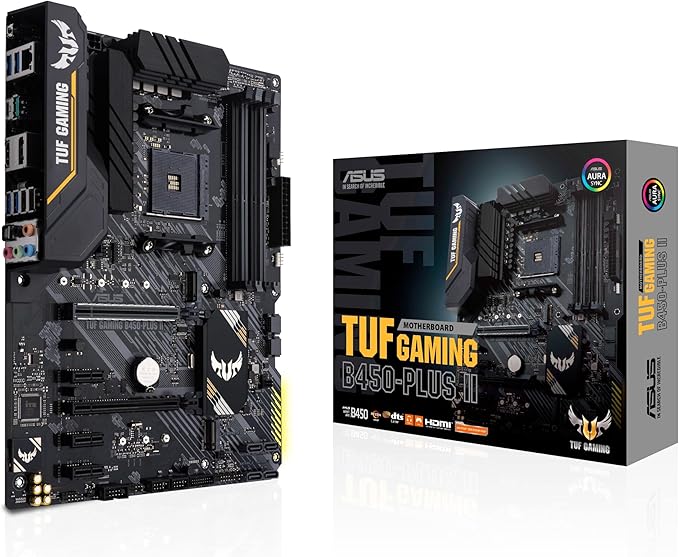 ASUS TUF B450-PLUS GAMING II Carte mère AMD B450 ATX (DDR4 4400MHz, M.2 32 Gb/s, HDMI 2.0b, USB 3.1 Gen 2 Type-C, Aura Sync RGB)